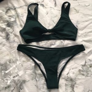 Dark Green Knott Bikini Set
